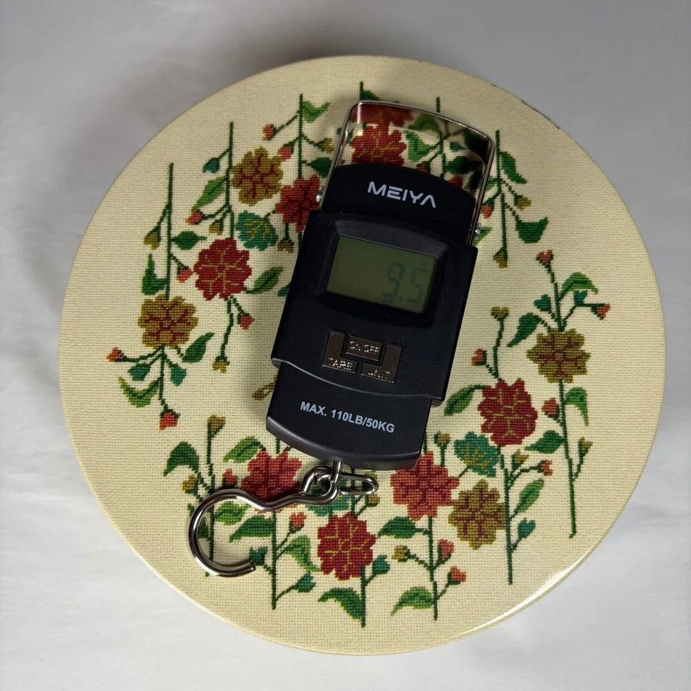 Vintage DeLuxe Round‎ Floral Cross Stitch Pattern Metal Cookie Tin Storage Box